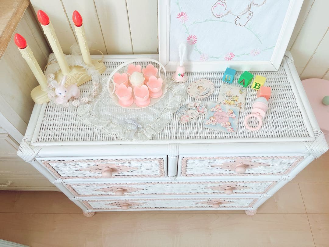 ♡お取り置きになりました♡ (30k)ラタン ブルー ホワイト チェスト