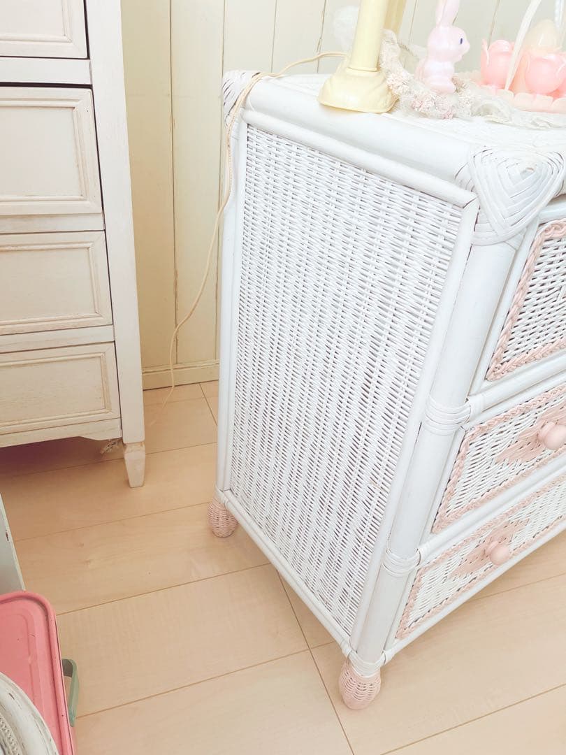 ♡お取り置きになりました♡ (30k)ラタン ブルー ホワイト チェスト