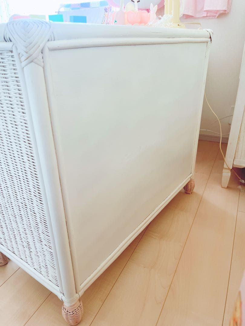 ♡お取り置きになりました♡ (30k)ラタン ブルー ホワイト チェスト