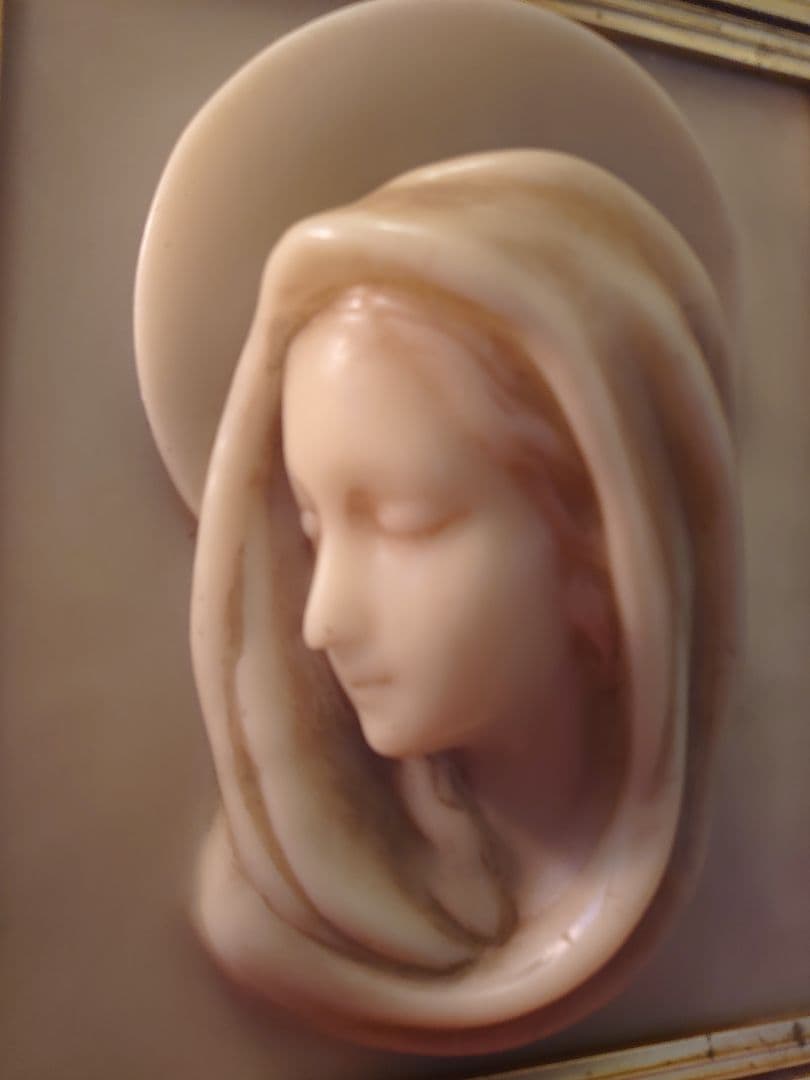 フランス アンティーク ワックス 蝋「マリア様」木製額ゴールドフレーム