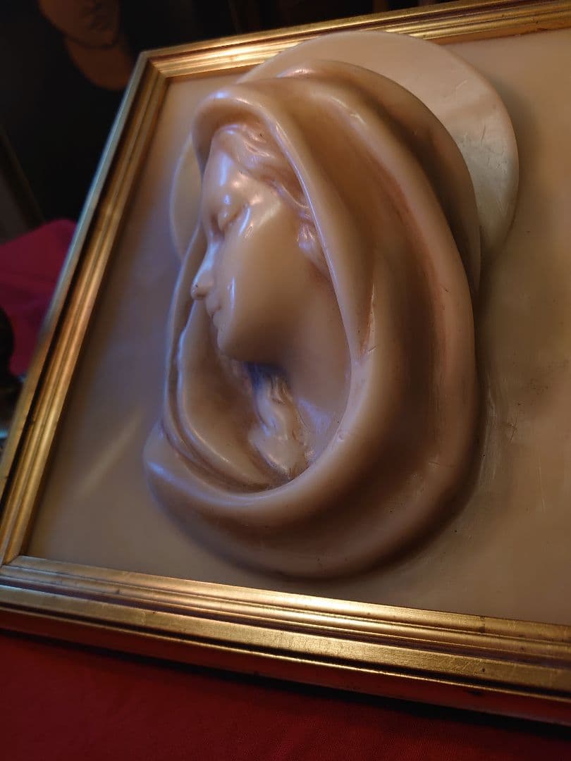 フランス アンティーク ワックス 蝋「マリア様」木製額ゴールドフレーム