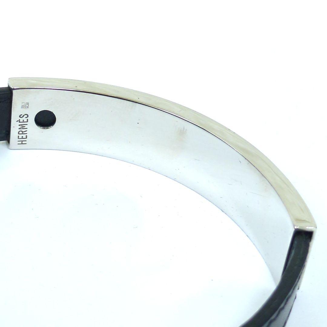 エルメス プスプス レザー ブレスレット バングル ブラック シルバー□G刻印