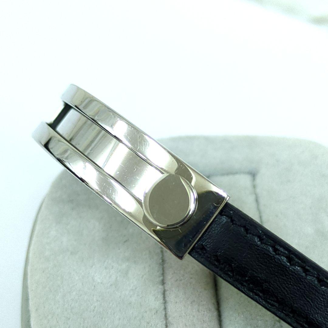 エルメス プスプス レザー ブレスレット バングル ブラック シルバー□G刻印