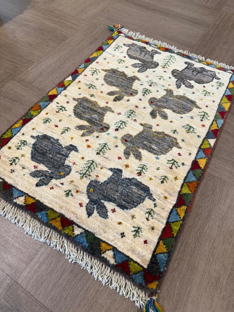 ギャッベ 86x59cm ペルシャ絨毯 手織り ギャベ 玄関マットラグ 絨毯