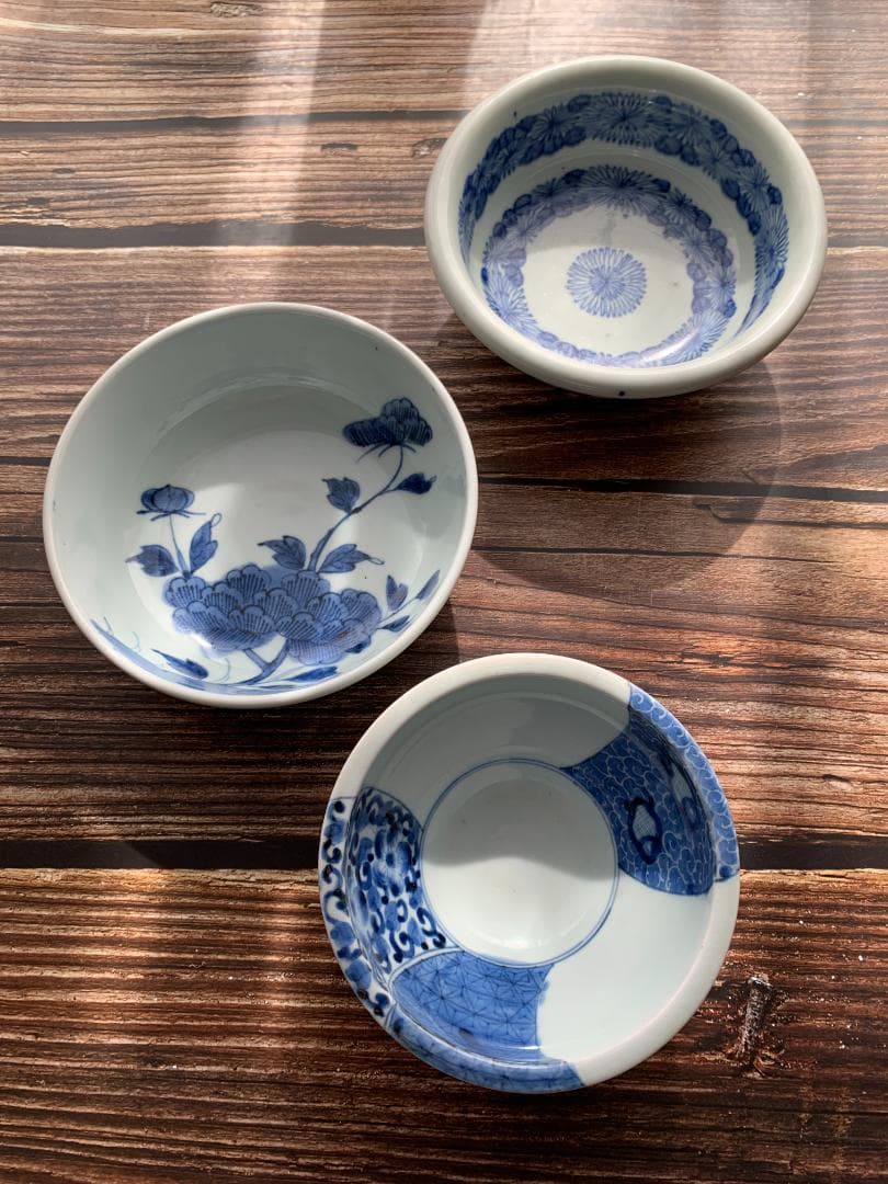 ✨SALE✨染付中鉢３種　幕末～明治期　レトロ　アンティーク　時代骨董