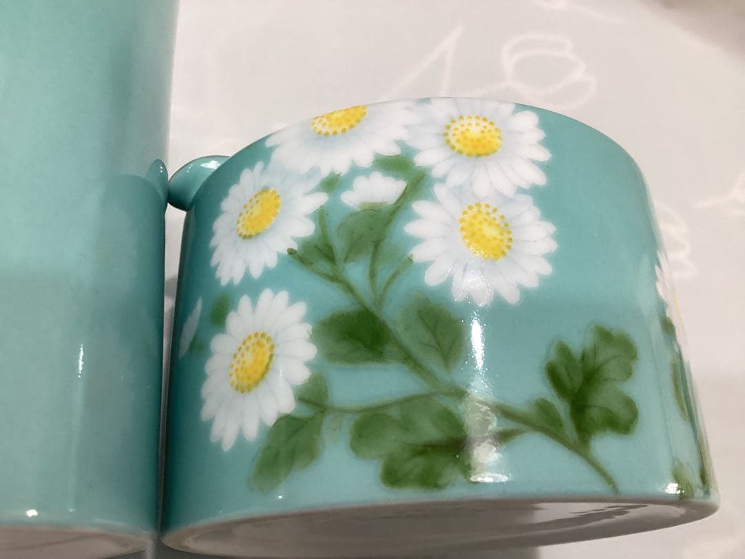 オールドノリタケ　陶器製煙草入れ、灰皿　青地白菊　ビンテージ　ヤジロベー印記念品