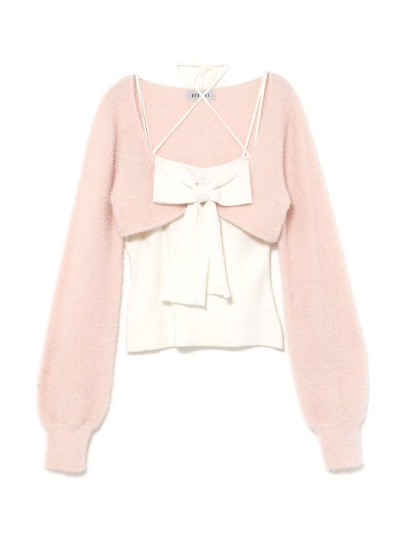 BUBBLES リボンニットアンサンブル ピンク×ホワイト バブルス