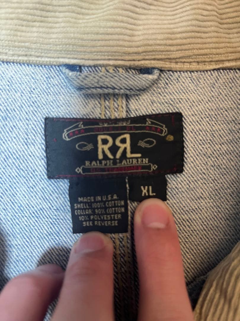 RRL 90s USA製 三ツ星黒タグ 襟コーデュロイ デニムジャケット XL