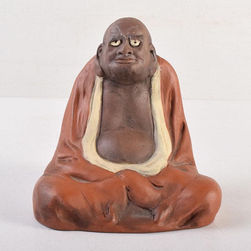 駿河山正作　紫砂　朱泥　彩色　達磨像　置物　N R8827