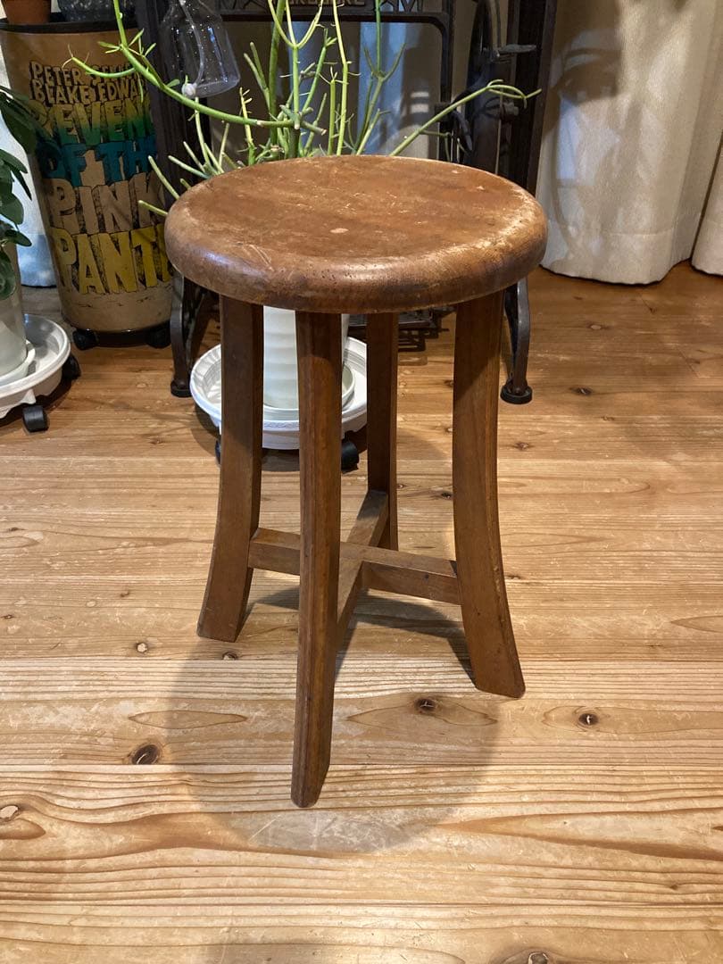 昭和レトロ 木製 スツール 丸椅子 古椅子　花台②