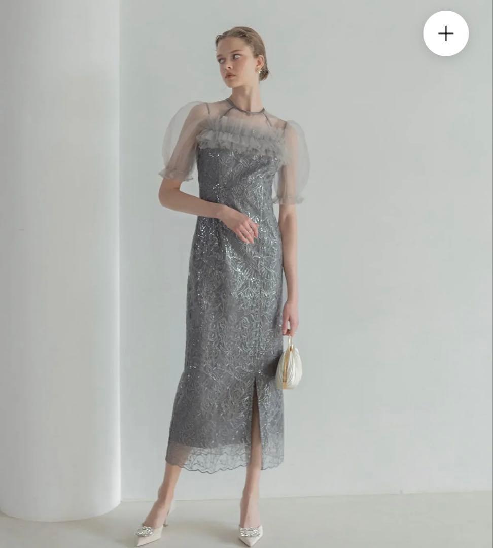 Leja-チュールフラワースパンコールIラインワンピースドレス