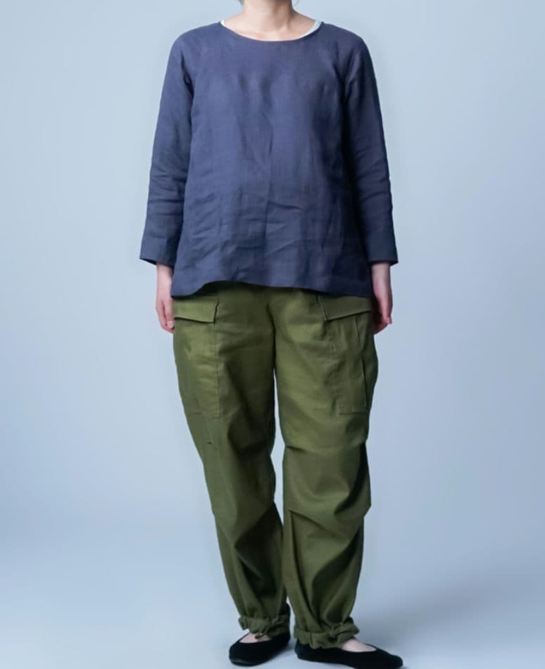 新品 wafu. リネントップス ／ 藍墨茶 p012a-isc1