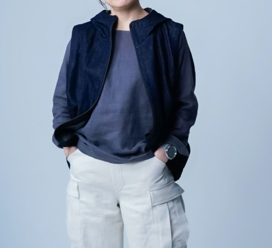 新品 wafu. リネントップス ／ 藍墨茶 p012a-isc1