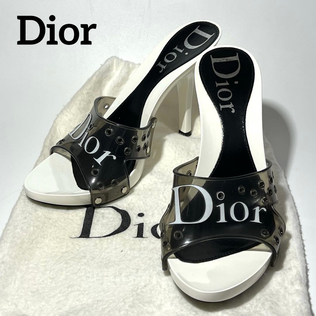 美品✨Dior ミュール パンプス ヒール サンダル ホワイト×ブラック