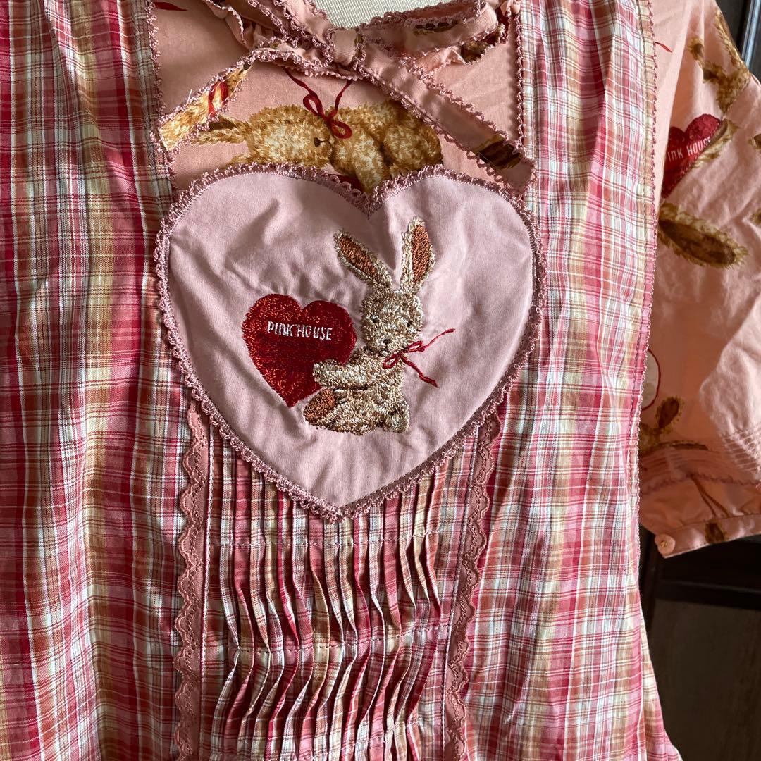 ピンクハウス　半袖 パフスリーブ ワンピース くまちゃん うさぎちゃん