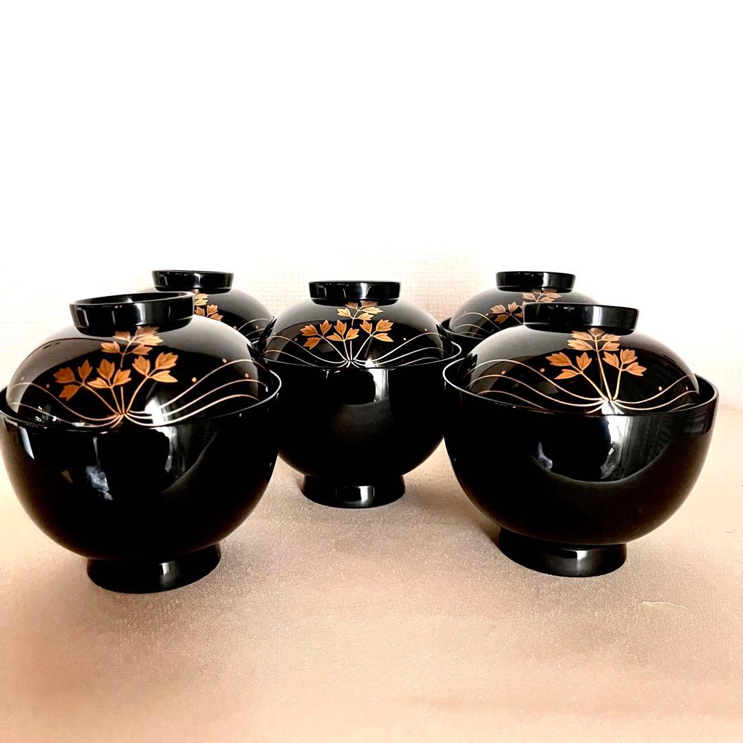 【最終値下げ】★新品未使用 超美品★ 輪島塗　芹金彩蒔絵黒塗椀　廣井作 蓋付き椀