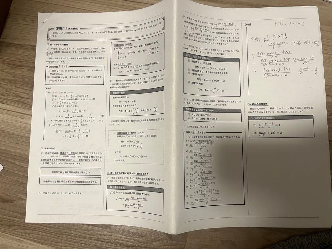 【希望価格】高2 鉄緑会　数学科　数Ⅲ授業冊子　20回分(微分〜平面上の曲線)