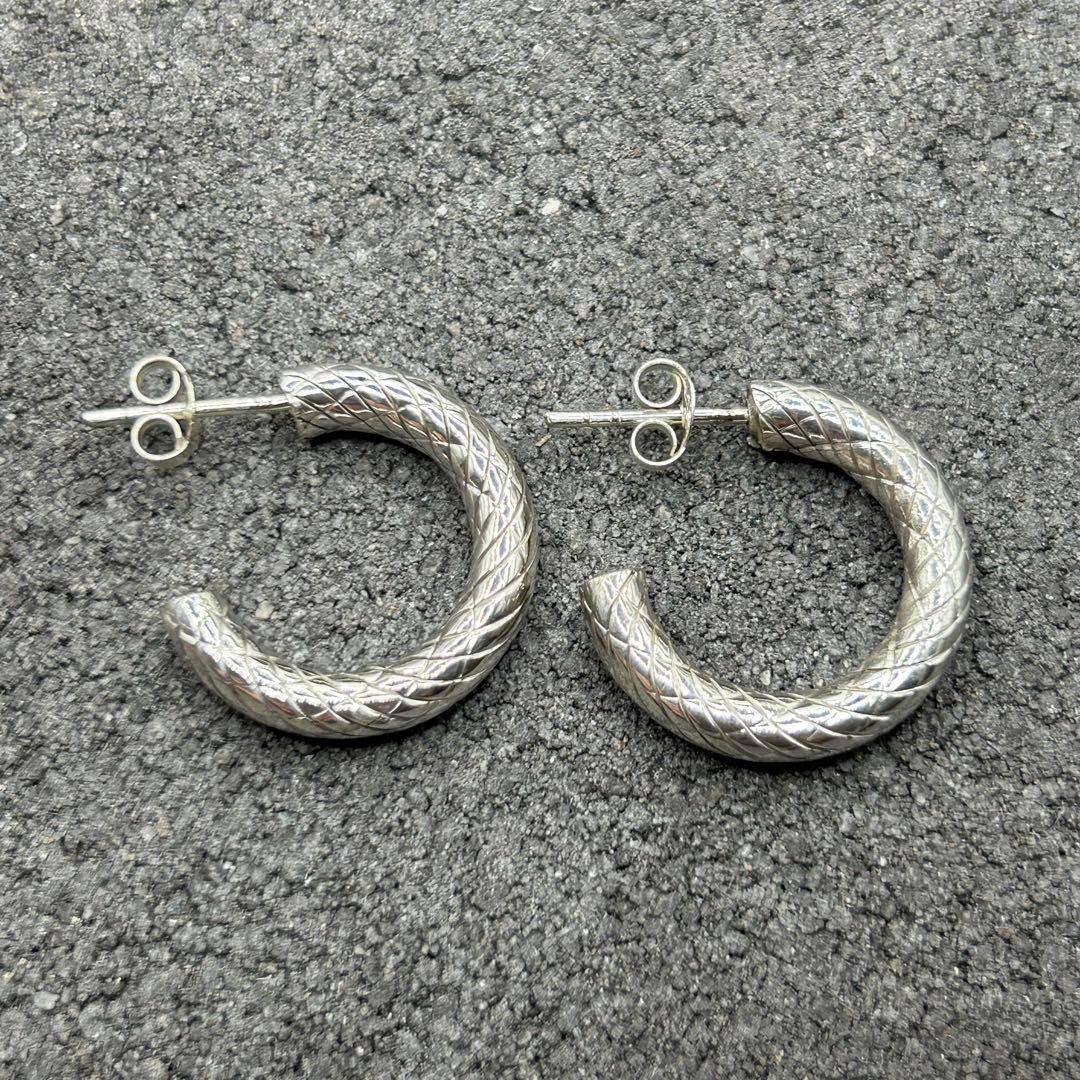 シルバー925 Silver デザインシンプルフープピアス/軽研磨仕上げ/両耳