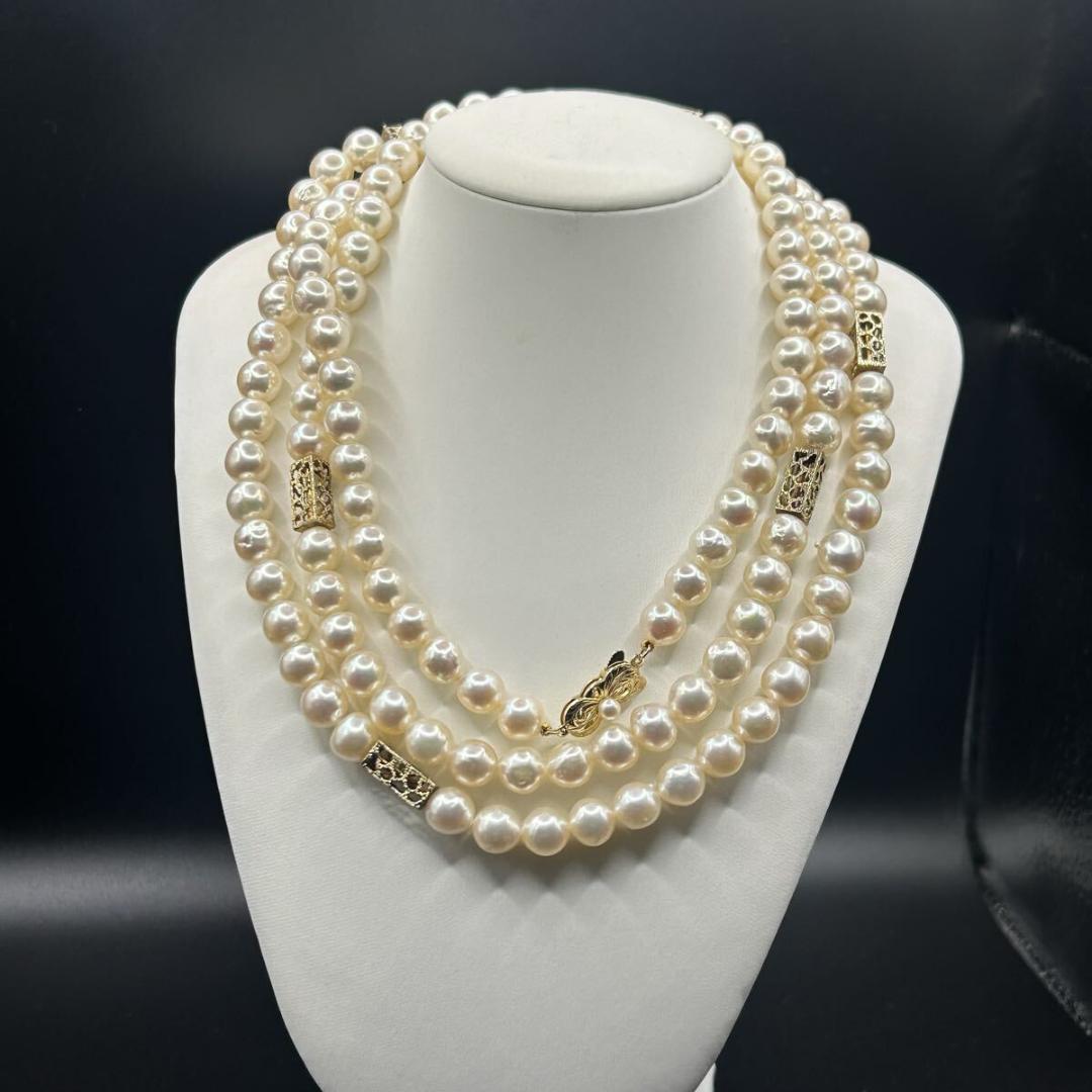 K14◎ミキモト パールロングネックレス 本真珠 約8.1～8.8ミリ箱付