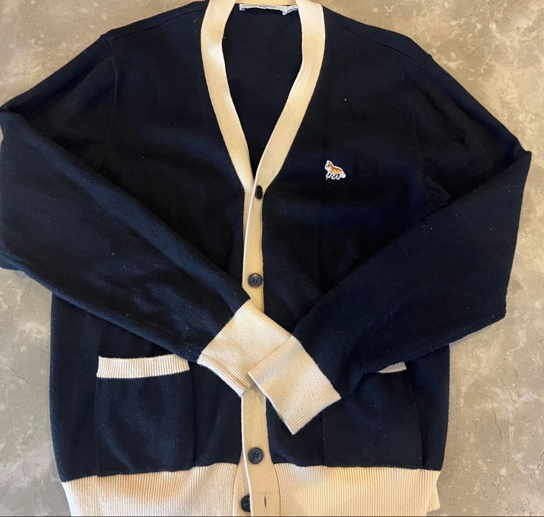 メゾン キツネ フォックスパッチ バイカラー クラシック カーディガン