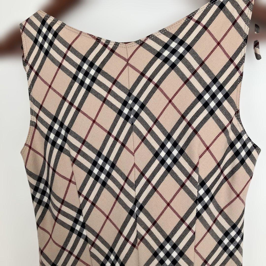 バーバリーブルーレーベルチェック柄ノースリーブミニワンピースサイズ38