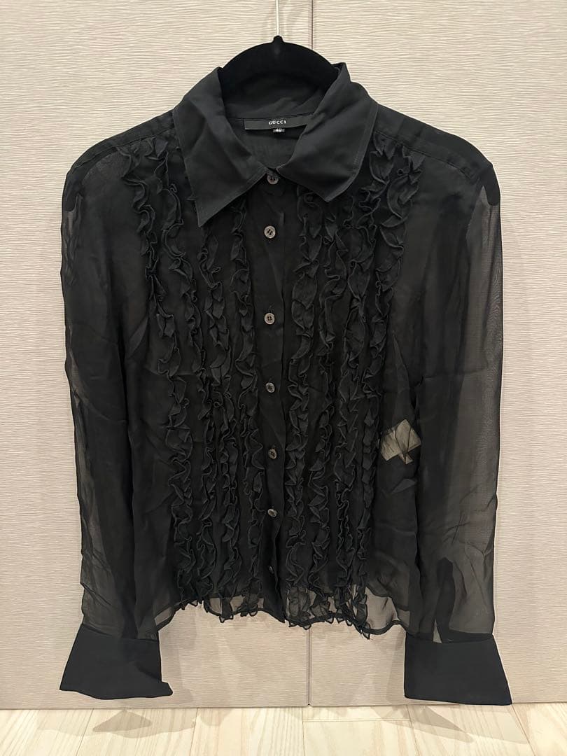 GUCCI ラッフル付きシアーシルクブラウス