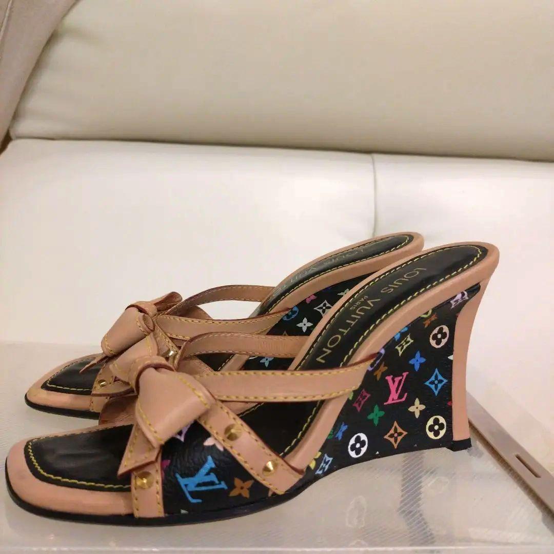 LOUIS VUITTON リボン付きウェッジヒールサンダル