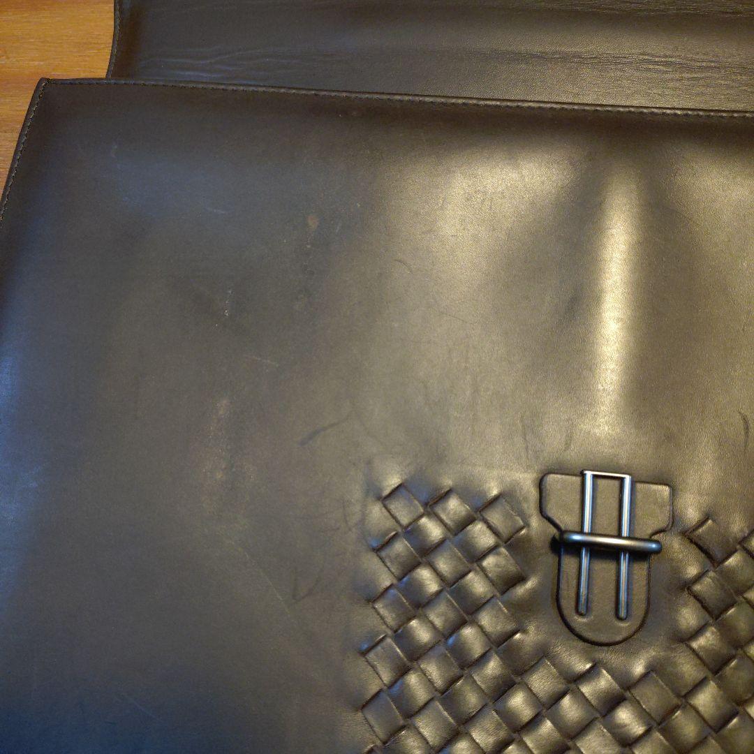 BOTTEGA　ダークブラウン レザー ビジネスバッグ 編み込みデザイン