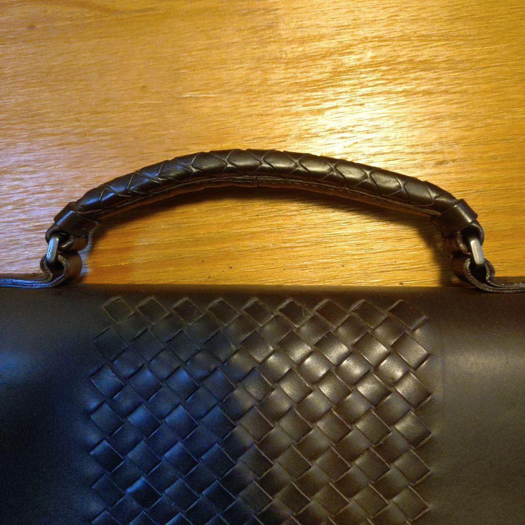 BOTTEGA　ダークブラウン レザー ビジネスバッグ 編み込みデザイン