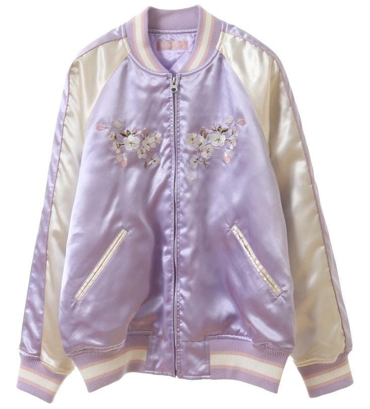 タグ付♥桜Teddy刺繍使いサテンブルゾンパープルPINKHOUSEピンクハウス