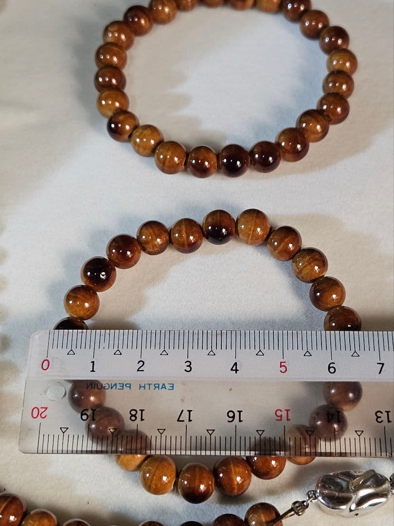 タイガーアイ　ネックレス　ブレスレット×2　3点セット　ケース入り　虎目石