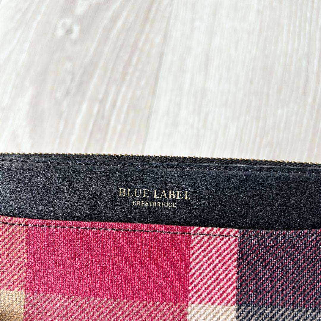 【美品】ブルーレーベルクレストブリッジ 長財布 ラウンドファスナー チェック黒赤