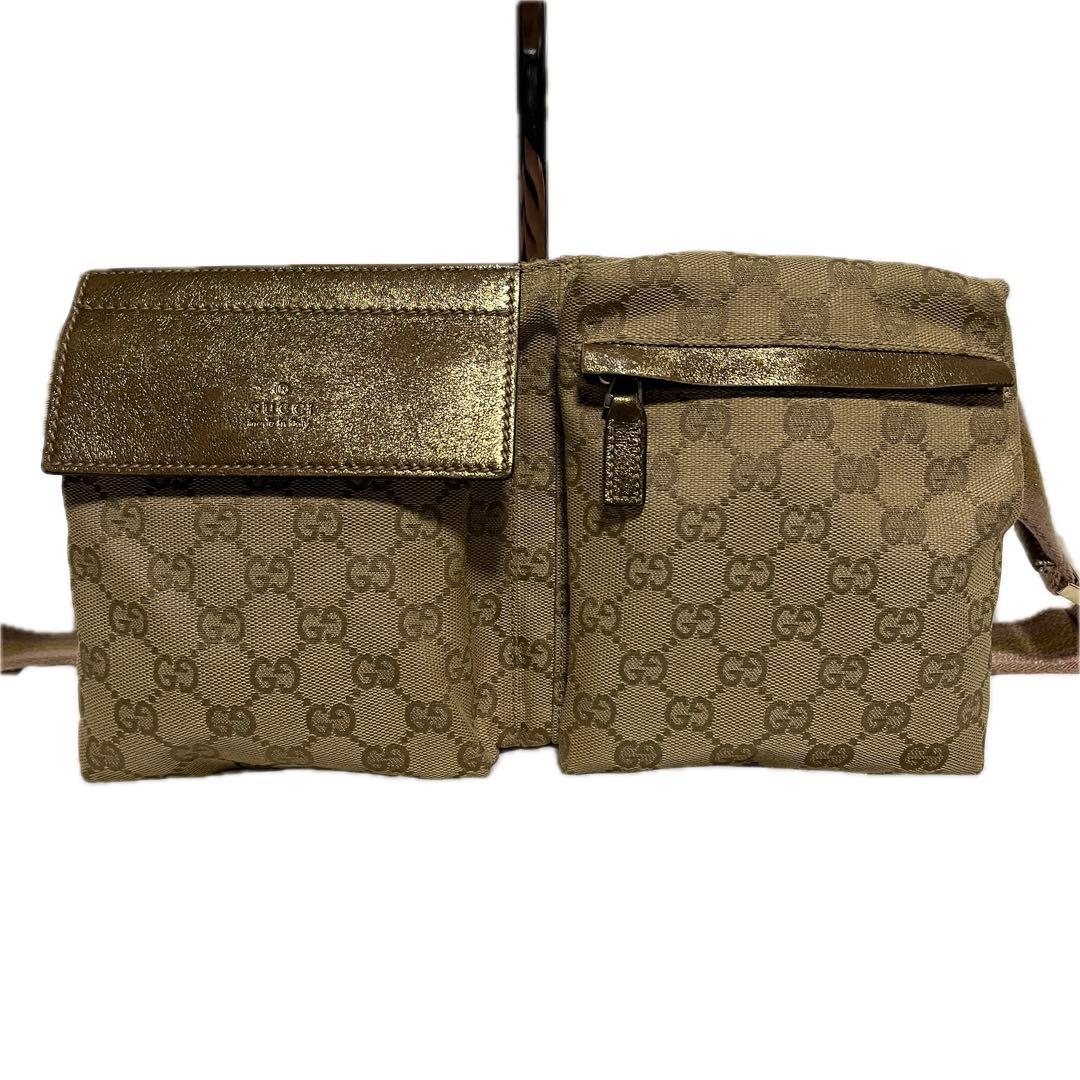 GUCCI GGキャンバス ウエストバッグ ボディバッグ ベージュ ゴールド