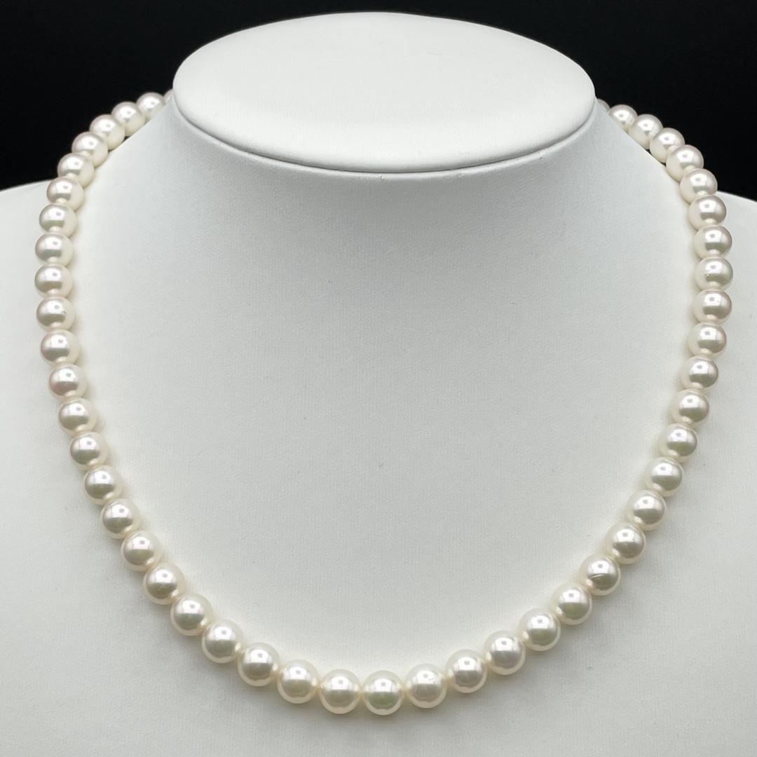 アコヤ真珠 真珠科学研究所鑑別書 約7mm-7.5mm ネックレス Silver