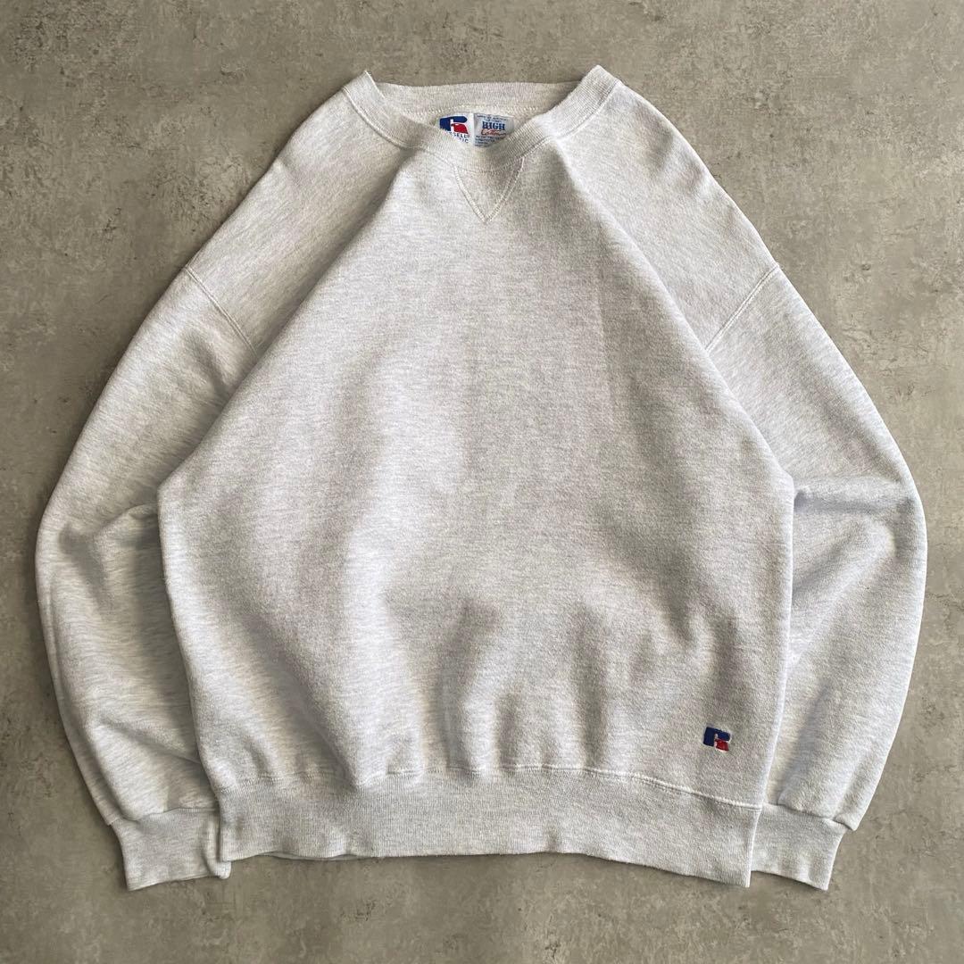 90s ラッセル ハイコットン 前V 無地 スウェット USA製 グレー L