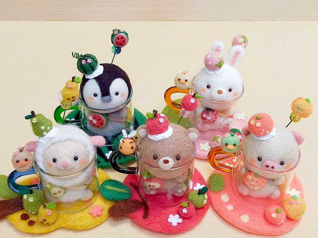 ✿羊毛フェルト✿アップル✿くまさん✿tea✿