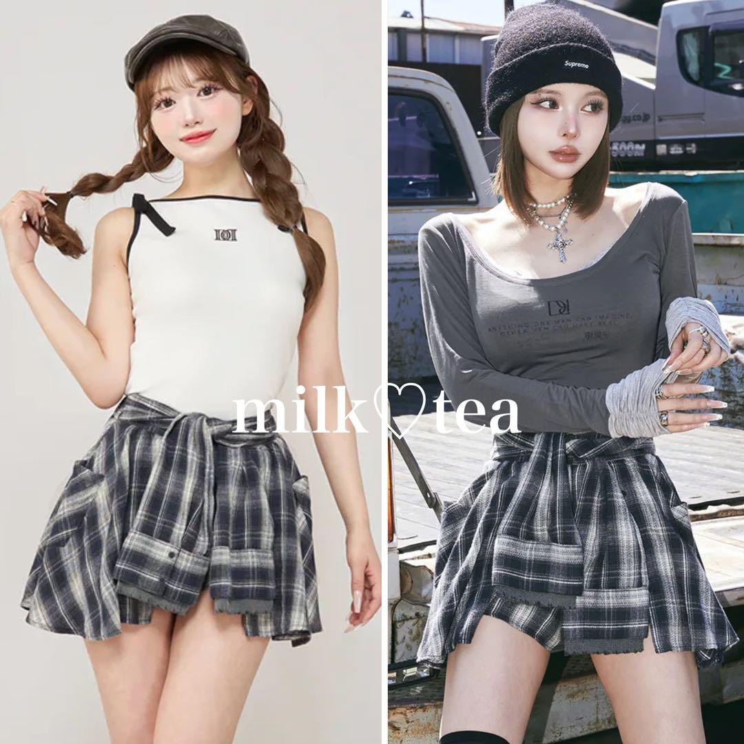 新品タグ付き ダーリッチ レイヤードチェックショートパンツ ネイビー