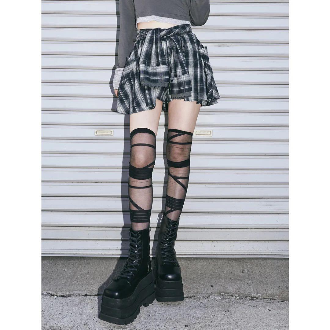 新品タグ付き ダーリッチ レイヤードチェックショートパンツ ネイビー