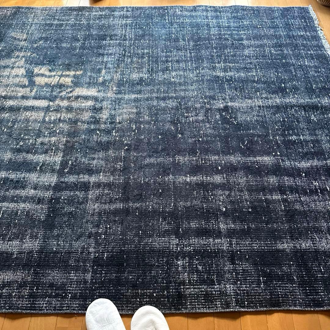 超大判161×261 レア藍色ブルー　オーバーダイ　トルコヴィンテージラグ