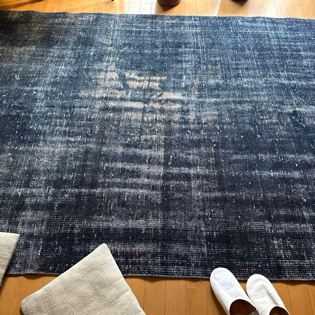 超大判161×261 レア藍色ブルー　オーバーダイ　トルコヴィンテージラグ