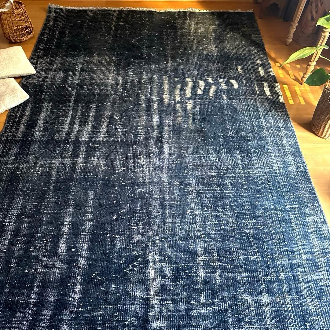 超大判161×261 レア藍色ブルー　オーバーダイ　トルコヴィンテージラグ