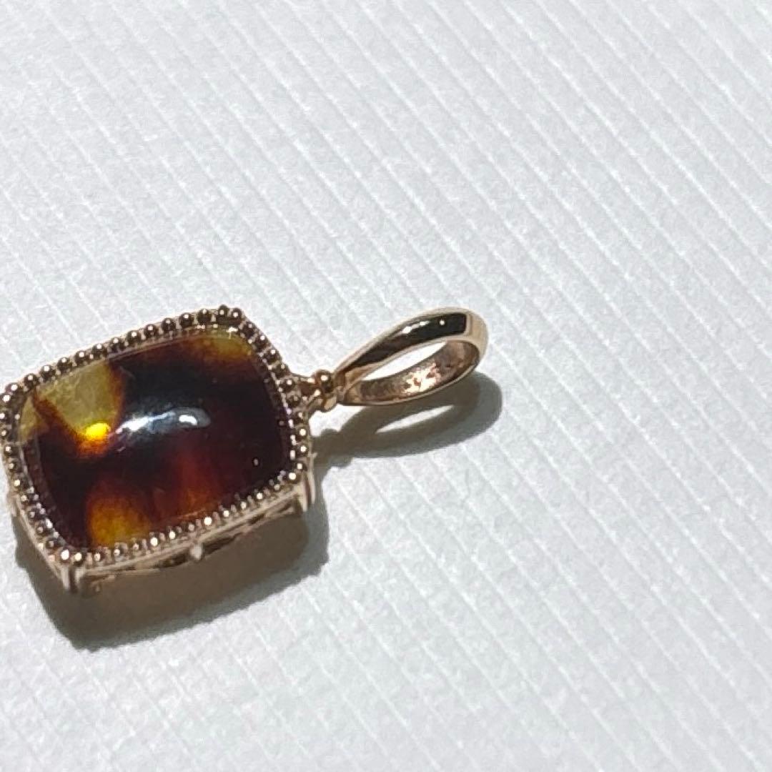 agete★K10アンバー&ラブラドライト★リバーシブルネックレスチャーム★