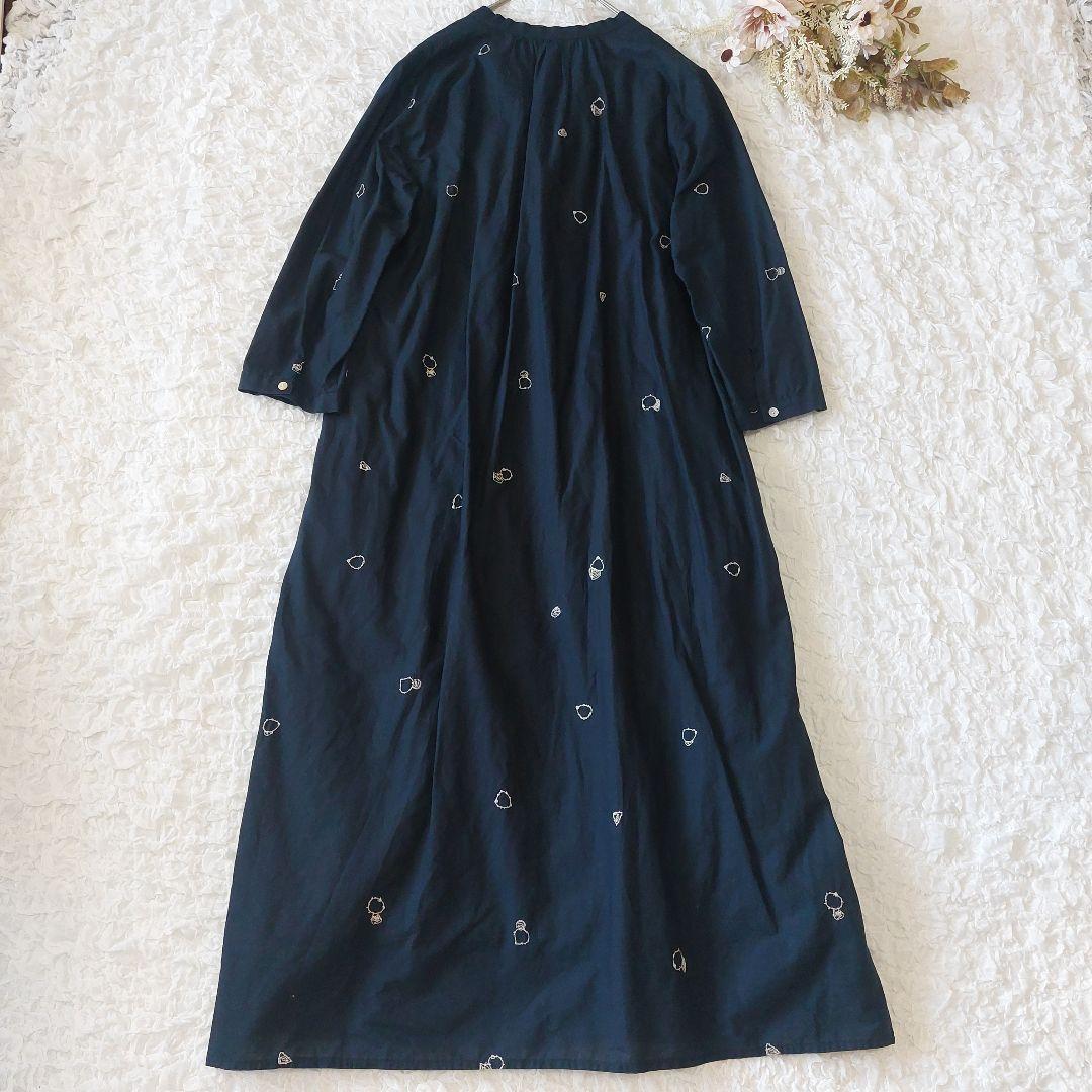 nume ヌメ パラスパレス 総柄 刺繍 ロングワンピース Vネック 七分袖