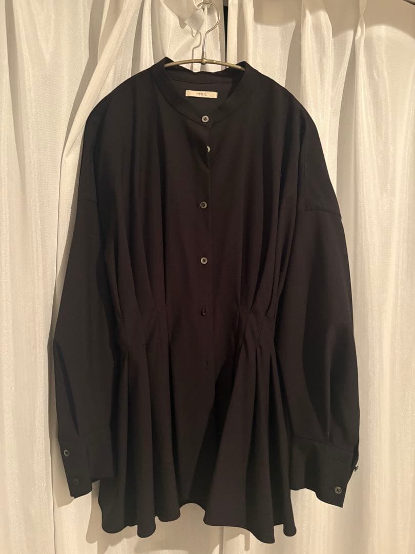 ブラック:LE PHIL ル フィル プリーツ パフスリーブ シャツ ブラウス