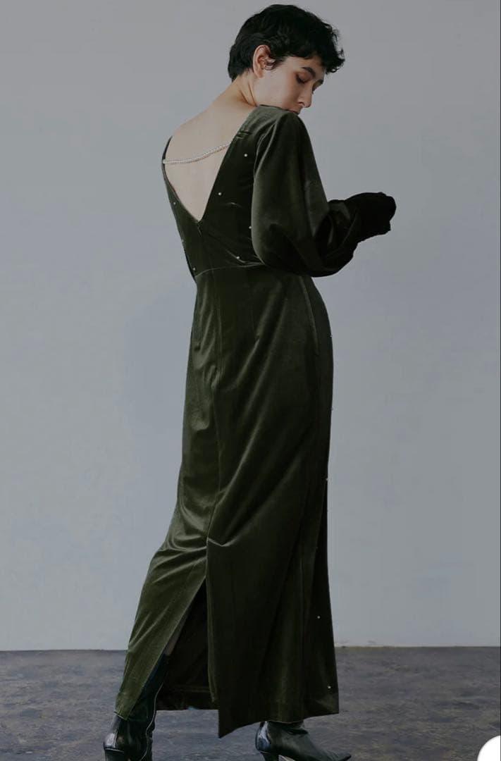 じゃこ　ameri vintage ベロア　パール付き　ドレス