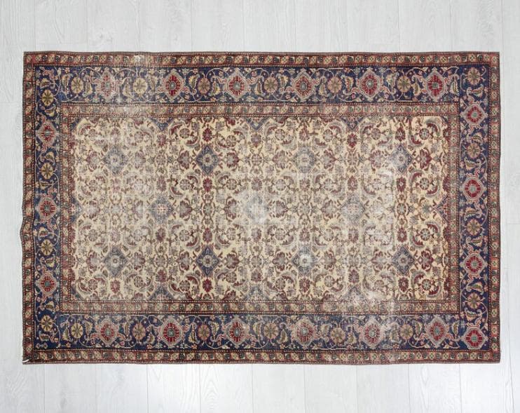 トルコ ヴィンテージラグ 986 レア 最高級 カイセリラグ ベージュ ネイビー