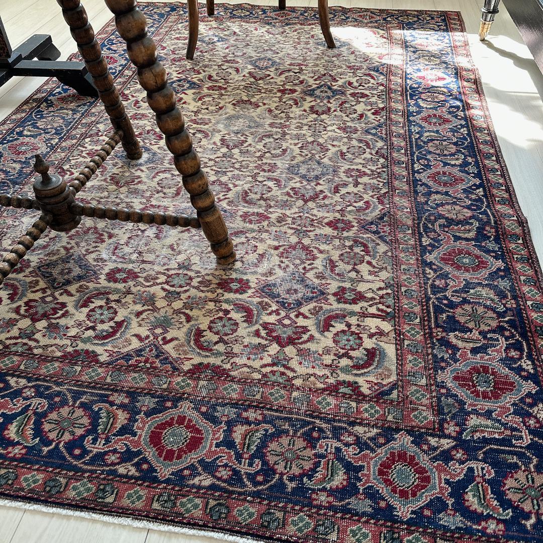 トルコ ヴィンテージラグ 986 レア 最高級 カイセリラグ ベージュ ネイビー