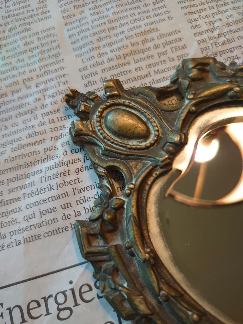 フランスアンティーク ルイ15世 ハンドミラー 青銅製