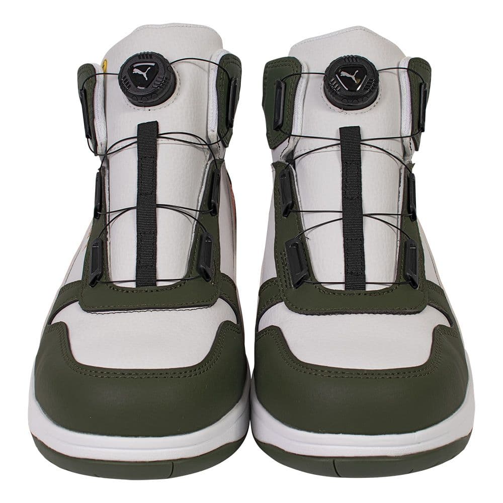 プーマ安全靴#63.222 25.5cmフロントコートホワイト＆グリーンディスク