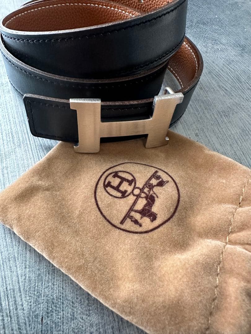 エルメスコンスタンスH型バックル ブラックレザーベルト 保存袋付き